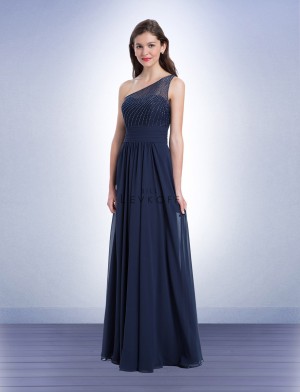 Bill Levkoff 1166 One Shoulder Sheer Bridesmaid Gown