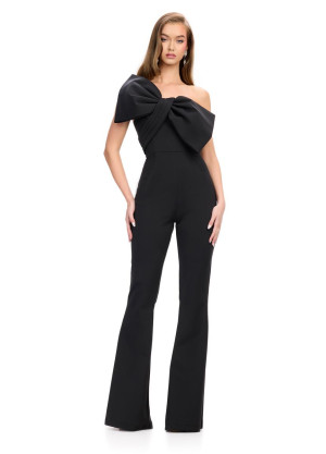 Ashley Lauren 11703 One Shoulder Bow Evening Jumpsuit