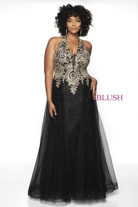 black and gold plus size gown