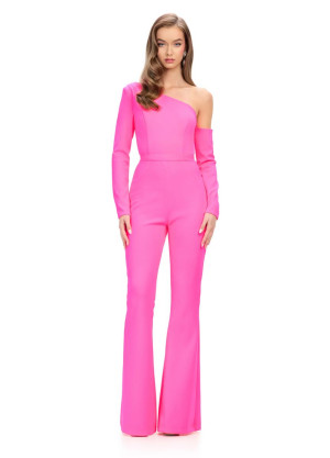 Ashley Lauren 11763 One Shoulder Long Sleeve Jumpsuit