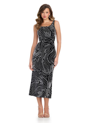 Ashley Lauren 11786 Beaded Velvet Midi Dress