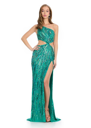 Ashley Lauren 11789 Beaded One Shoulder Cut Out Gown