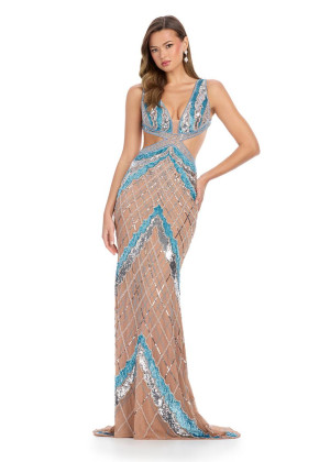Ashley Lauren 11810 Beaded Side Cut Out Prom Dress