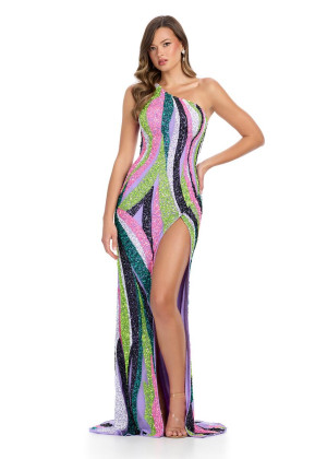 Ashley Lauren 11823 Gorgeous Beaded One Shoulder Gown
