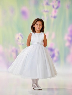 Size 3 White Joan Calabrese 118312 Girls Dress with Crystal Buttons