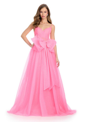 Ashley Lauren 11841 Glitter Tulle Bow Prom Gown