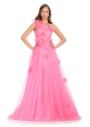 Ashley Lauren 11843 One Shoulder 3D Floral Prom Gown