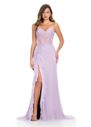 Ashley Lauren 11852 Feminine Ruffle Slit Prom Dress