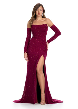 Size 00 Aqua Ashley Lauren 11862 Stone Gown with Removable Sleeves