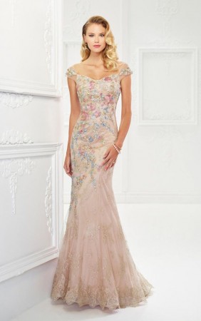 Size 10 Champagne Montage 118966 Off Shoulder Floral Mothers Gown