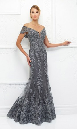 Ivonne D 118D12 Gown with Detachable Lace Neckpiece