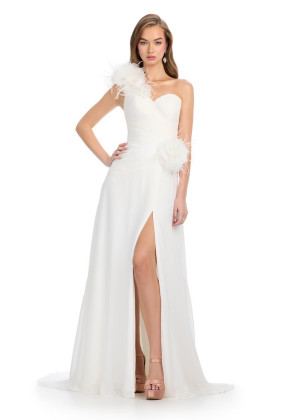 Ashley Lauren 11969 Ruffle Feather One Shoulder Gown