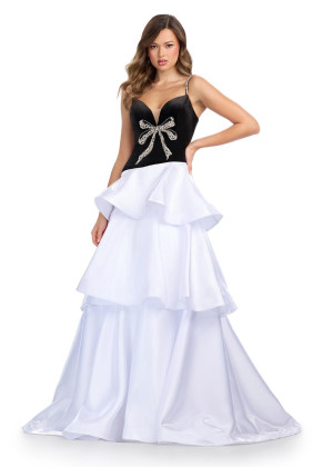 Ashley Lauren 11974 Velvet and Satin Tiered Prom Dress