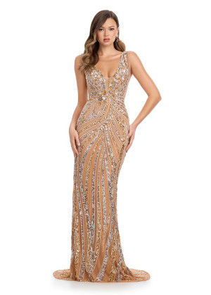 Ashley Lauren 11980 Beaded V Back Prom Gown