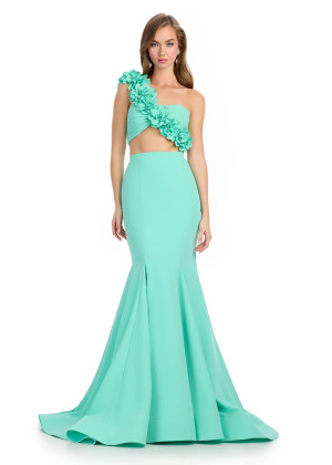 Ashley Lauren 11981 Floral 3D One Shoulder 2 Piece Gown