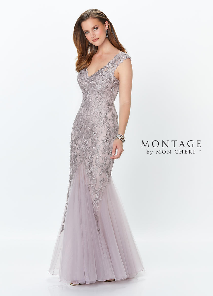 French Novelty Montage by Mon Cheri 119942 Lace Trumpet Gown