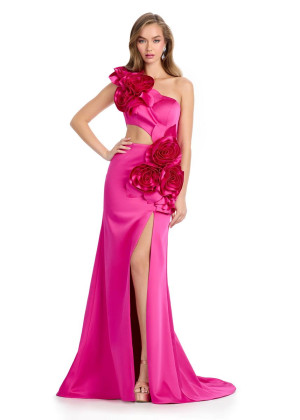 Ashley Lauren 12015 One Shoulder Cutout 3D Floral Prom Dress