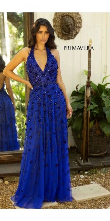 Primavera Couture 12055 Floral Beaded Halter Gown