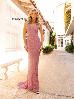 Primavera Couture 12061 Cut Out Back Beaded Gown