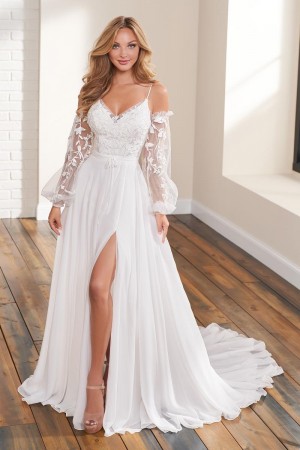 Enchanting by Mon Cheri 122184 Bridal Gown with Sheer Sleeves