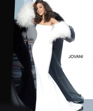 Jovani 1226 Gown with Separate Feather Sleeves