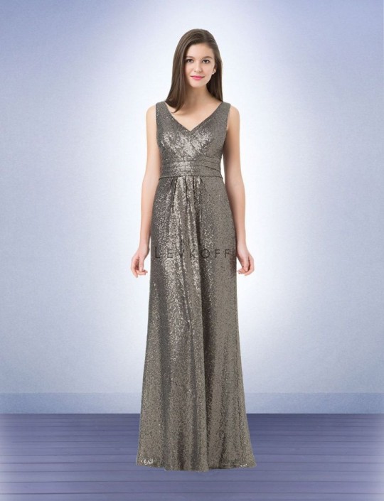 French Novelty Bill Levkoff 1233 Matte Sequin Bridesmaid Gown