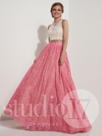 Studio 17 12617 Crocheted Halter Prom Dress