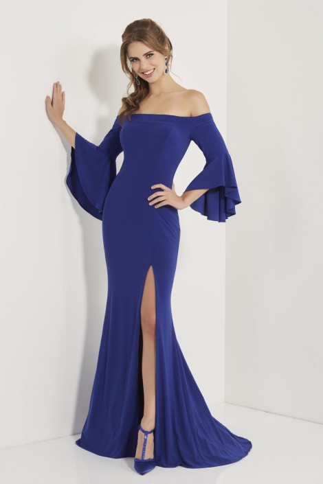 off the shoulder bell sleeve long dress