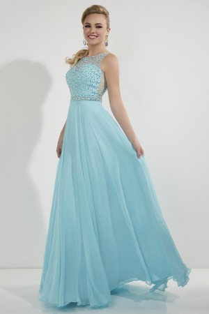 Studio 17 12713 Chiffon Gown with Sheer Beaded Top
