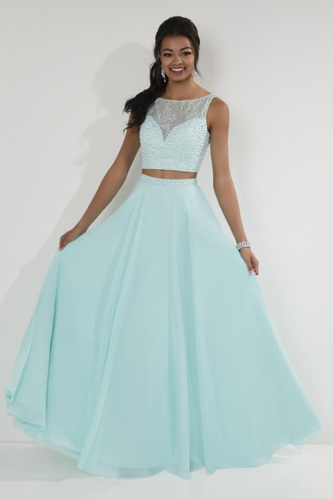 2 piece teal prom dress