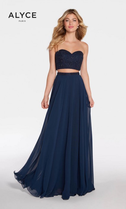 blue crop top prom dress