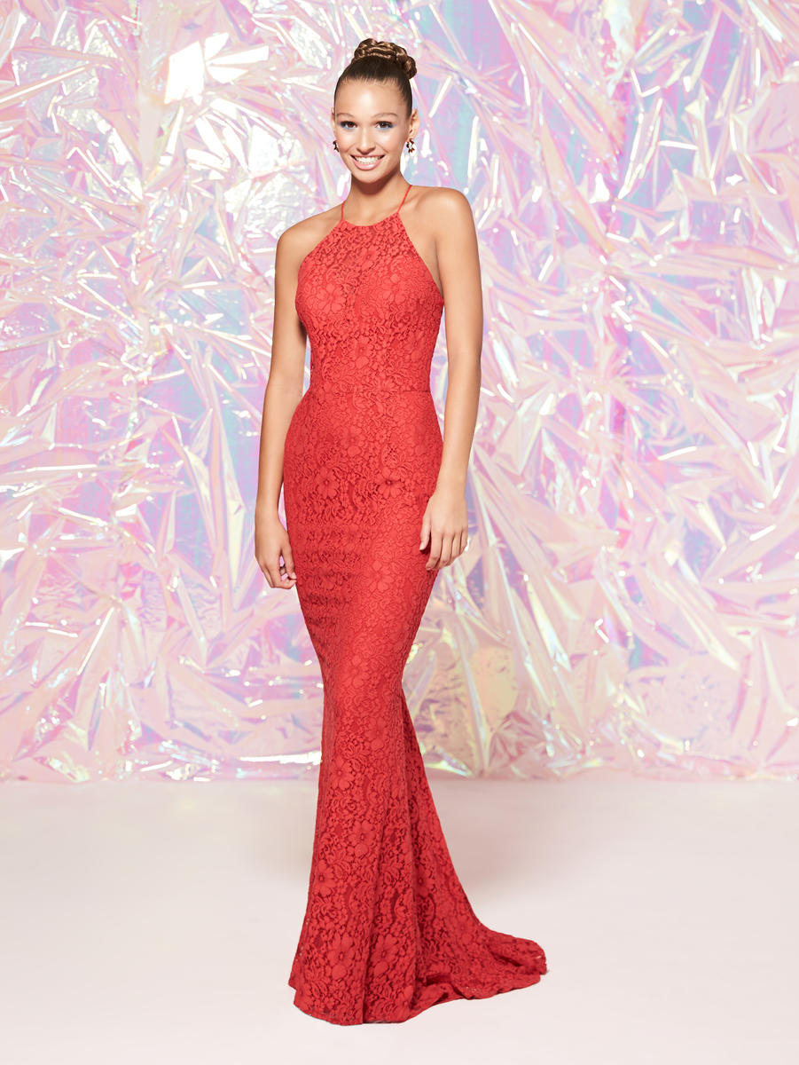 French Novelty: Studio 17 12774 Lace High Neck Halter Prom Dress