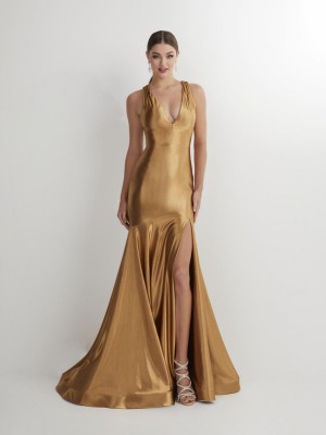 Studio 17 12890 Plunging V Stretch Satin Prom Dress