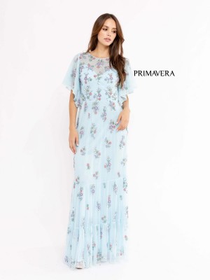 Primavera 13108 Floral Flutter Sleeve Mother of Bride Dress
