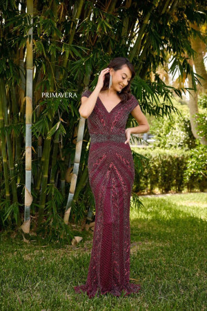 Primavera 13135 Gorgeous Beaded Cap Sleeve MOB Gown