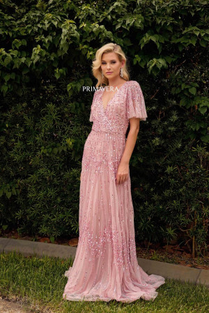 Primavera 13153 Flutter Sleeve Beaded Mothers Gown