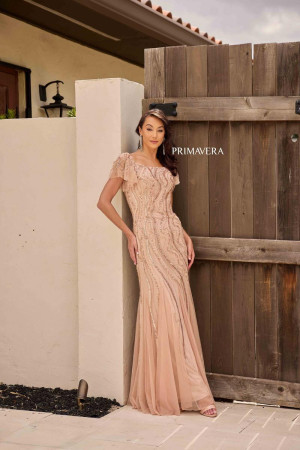 Primavera 13155 Flutter Sleeve Beaded MOB Gown