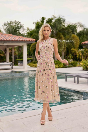 Primavera 13159 Beaded Floral Tea Length Mothers Dress