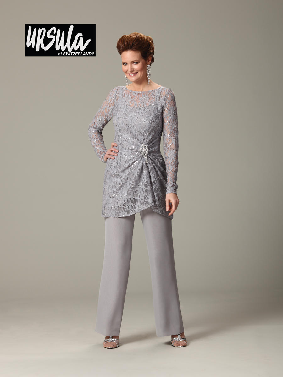 3 Piece Dusty Pink Long Sleeve Chiffon Mother of the Bride Lace Pant Suits Plus Size Dress with