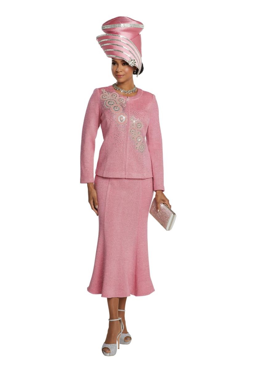 Donna Vinci Knits 13259 Ladies Rose Lurex Church Suit: French Novelty