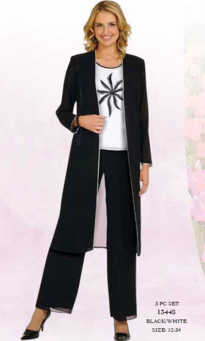 black and white pant suit