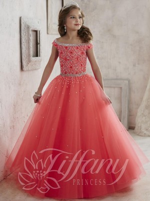 Tiffany Princess 13458 Girls Scattered Sequin Tulle Gown