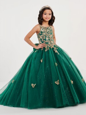 Tiffany Princess 13699 Girls Butterfly Sequin Lace Gown