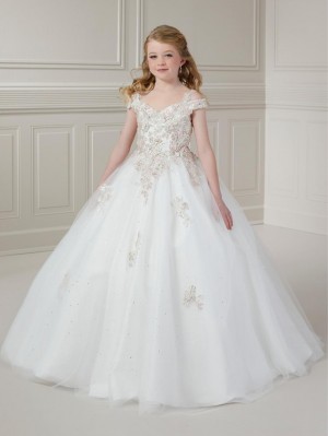 Tiffany Princess 13715 Girls Metallic Lace Ball Gown