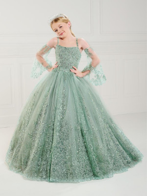 Tiffany Princess 13743 Girls Lace Gown with Removable Sleeves
