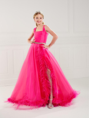 Tiffany Princess 13750 Girls Feather Trim Ball Gown