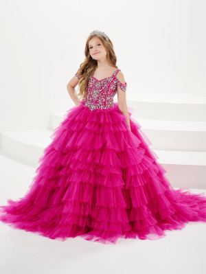 Size 10 Montego Blue Tiffany Princess 13753 Girls Ruffle Tiered Ball Gown