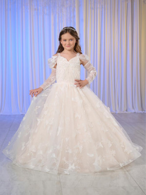 Tiffany Princess 13765 Girls Removable Long Sleeve Gown