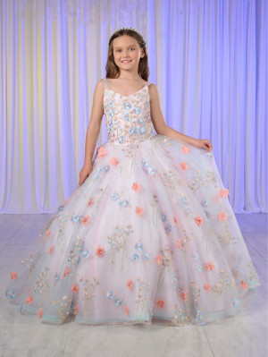 Tiffany Princess 13770 Girls Multi Floral Lace Ball Gown