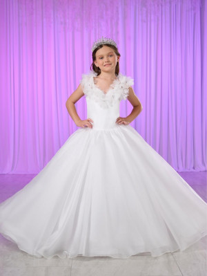 Tiffany Princess 13772 Girls 3D Floral Neck Ball Gown
